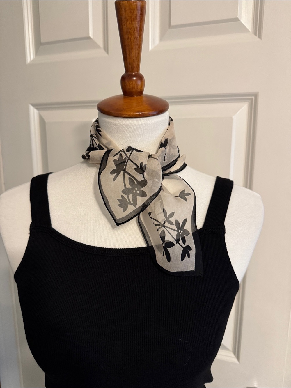 Ann Taylor Sheer Floral Square Scarf in Beige and Black